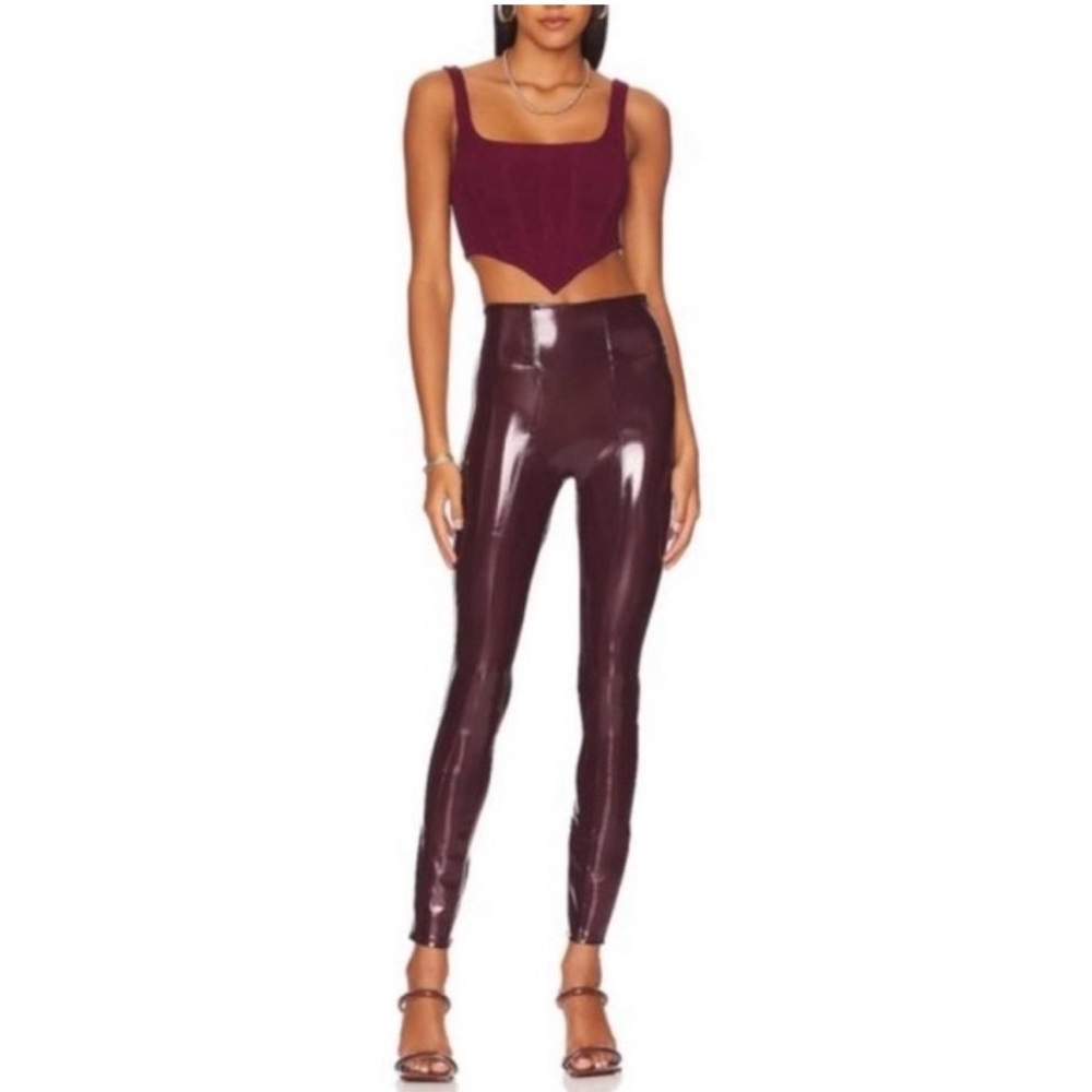 SPANX ruby red Glossy Maroon faux leather Leggings Medium